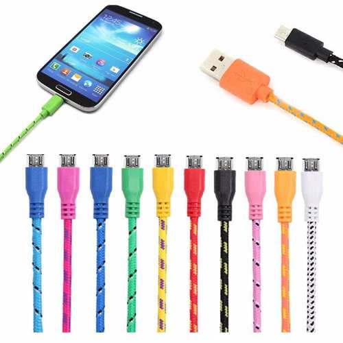 Lote De 10 Cables Usb V8 Micro Usb Reforzado De Nylon Tejido